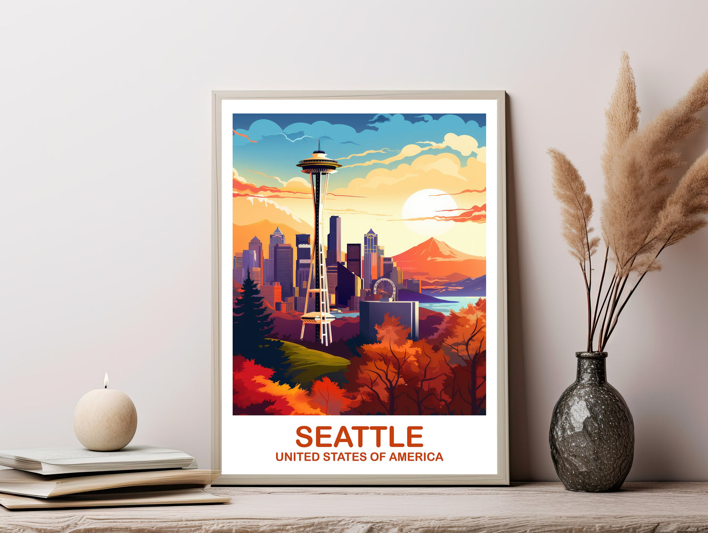 Seattle Travel Print Wall Art, Seattle Skyline, Printable Seattle Wall Art, Digital Seattle Wall Art, North America | DT2NA_WASE1