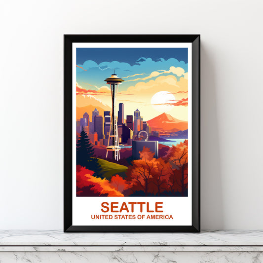 Seattle Travel Print Wall Art, Seattle Skyline, Printable Seattle Wall Art, Digital Seattle Wall Art, North America | DT2NA_WASE1