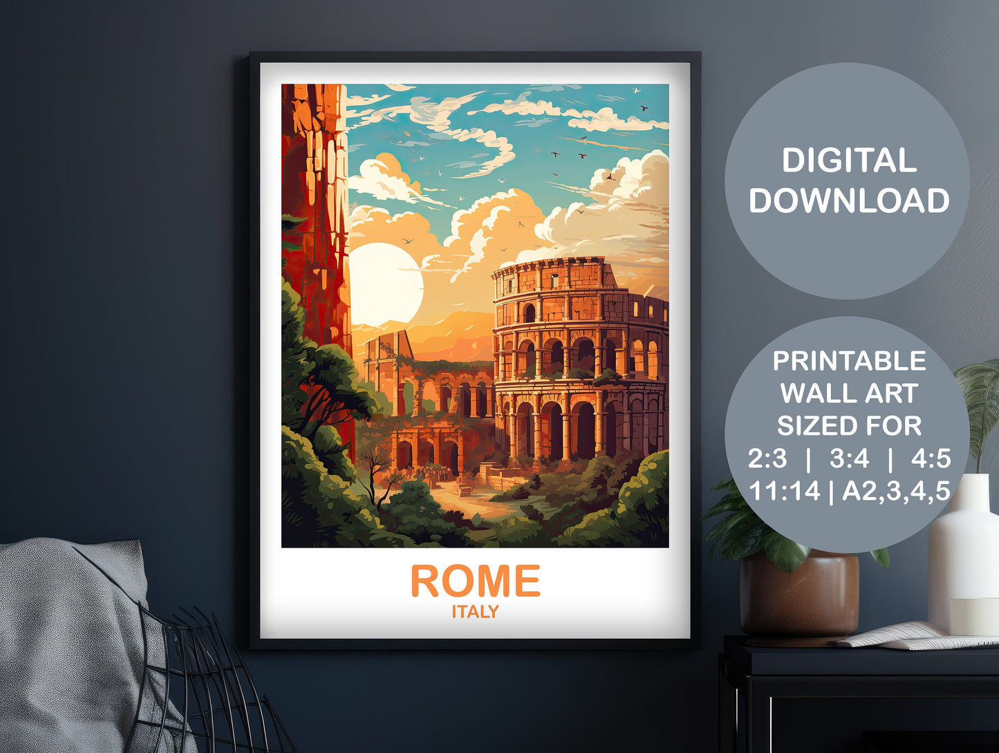 Printable Rome Travel Wall Art, Digital Rome Travel Art, Rome Travel Wall Art, Italy Travel  Art, Rome Digital Download  | DT2EU_ITRO2