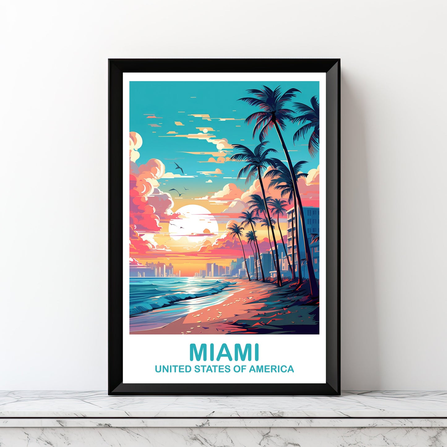 Printable Miami Travel Print, Miami Travel Wall Art, Digital Florida Wall Art, City Skyline Wall Art, Miami Wall Art | DT2NA_FLMI1