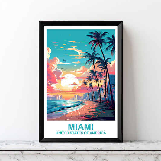 Printable Miami Travel Print, Miami Travel Wall Art, Digital Florida Wall Art, City Skyline Wall Art, Miami Wall Art | DT2NA_FLMI1