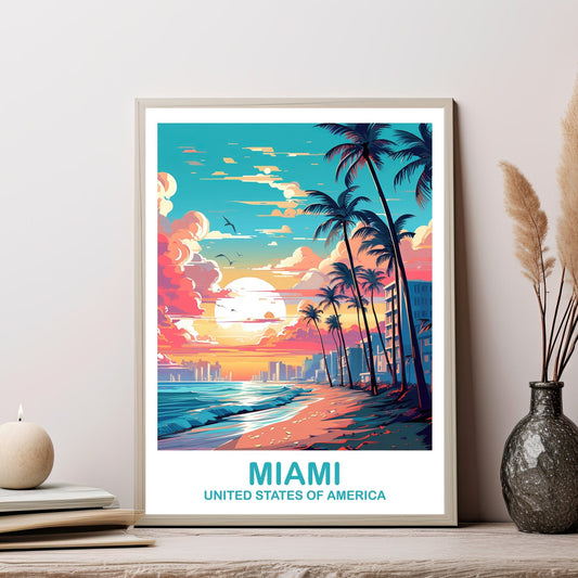 Miami Florida Travel Print, Miami Travel Wall Art, Florida Wall Art Poster, City Skyline Wall Art, Miami Wall Art | T2NA_FLMI1