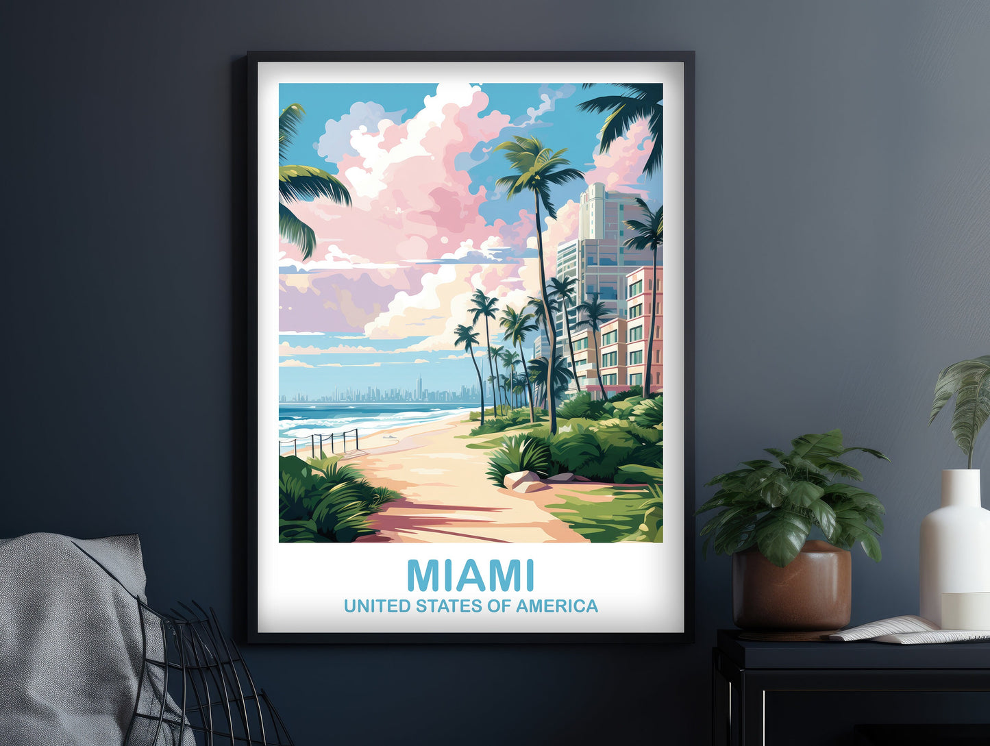 Miami Florida Travel Poster Print, Miami Travel Wall Art, Florida Wall Art Poster, City Skyline Wall Art, Miami Wall Art | T2NA_FLMI2