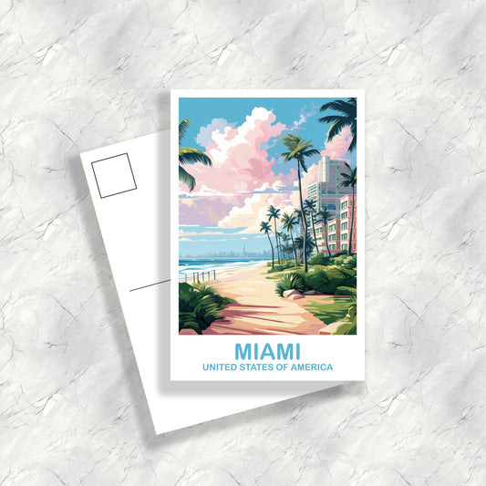 Miami Florida Travel Postcard, Miami Travel Art Postcard, Florida Art Postcard, City Skyline Postcard, Miami Florida Art | T2NA_FLMI2_P