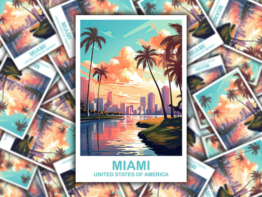 Miami Florida Travel Sticker, Miami Travel Sticker, Florida Art Sticker, City Skyline Art Sticker, Miami Art Sticker | T2NA_FLMI3_S