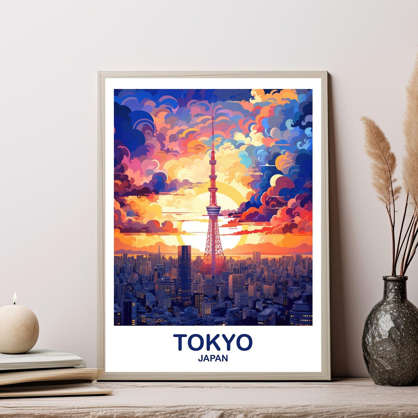 Tokyo Travel Wall Art, Tokyo Skyline, Japan Wall Art Poster, City Skyline Wall Art, Vibrant Sunset, Travel Wall Art | T2AS_JATO1