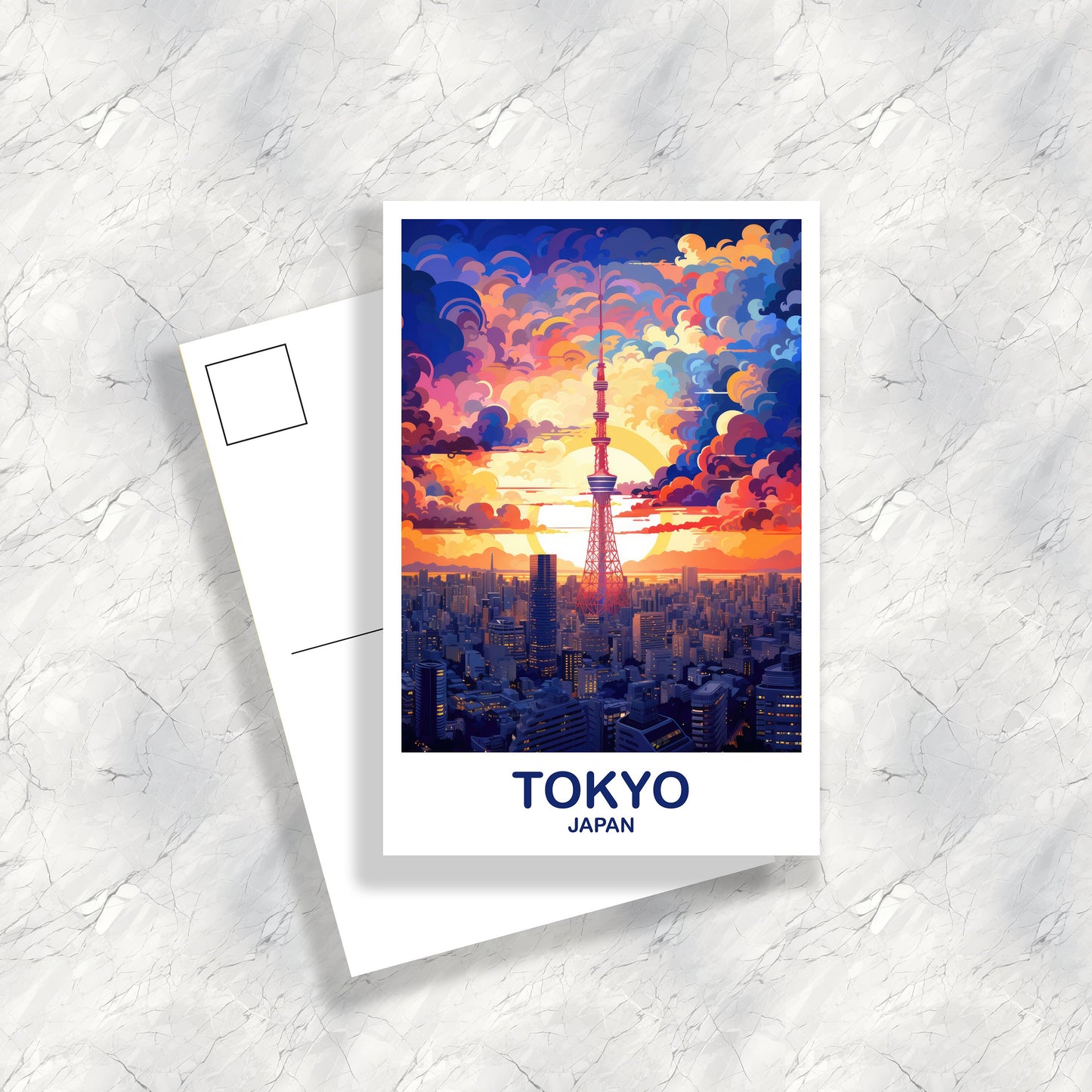 Tokyo Travel Art Postcard, Tokyo Skyline, Japan Wall Art Postcard, City Skyline Postcard, Vibrant Sunset, Travel Postcard | T2AS_JATO1_P