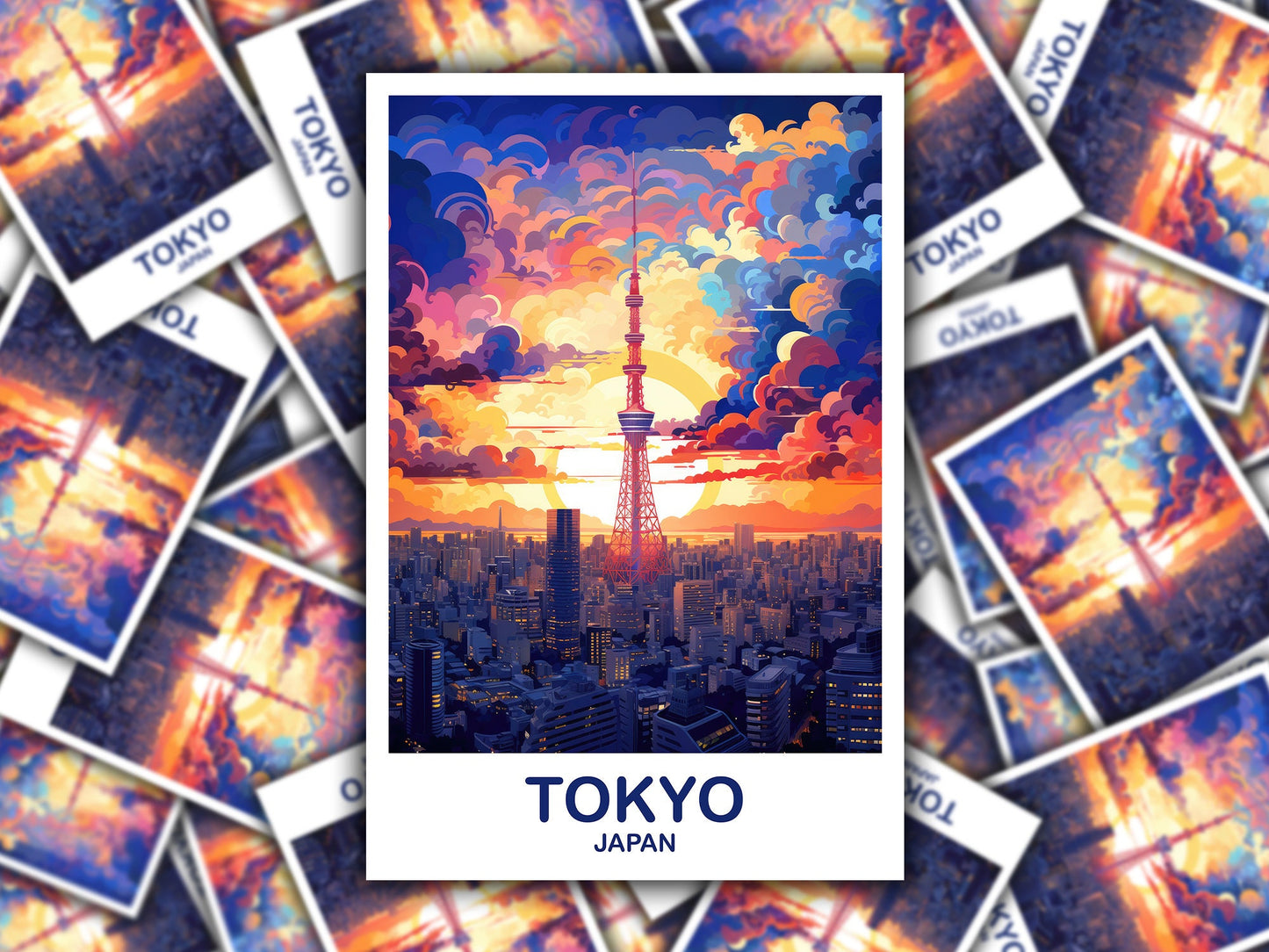 Tokyo Travel Art Sticker, Tokyo Skyline Sticker, Japan Art Sticker, City Skyline Sticker, Vibrant Sunset, Travel Sticker | T2AS_JATO1_S