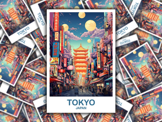 Tokyo Travel Art Sticker, Tokyo Skyline Sticker, Japan Art Sticker, City Skyline Sticker, Vibrant Sunset, Travel Sticker | T2AS_JATO2_S