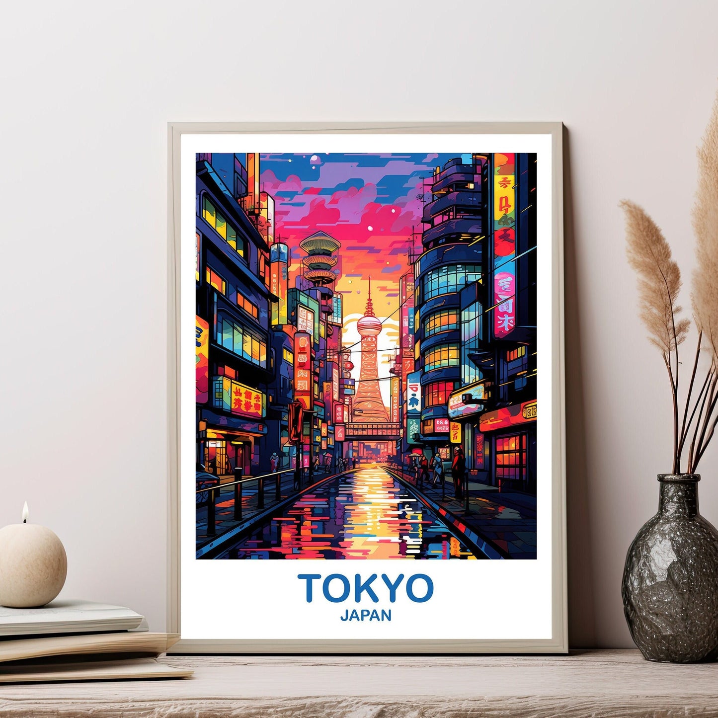 Tokyo Travel Wall Art, Tokyo Skyline, Japan Wall Art Poster, City Skyline Wall Art, Vibrant Sunset, Travel Wall Art | T2AS_JATO3