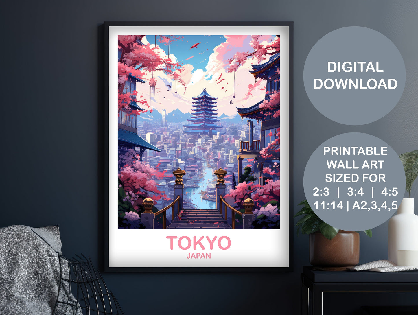Tokyo Japan Travel Art, Tokyo Skyline, Japan Wall Art Poster, Digital Tokyo Art, Digital Printable Tokyo Travel Art, Wall Art | DT2AS_JATO4