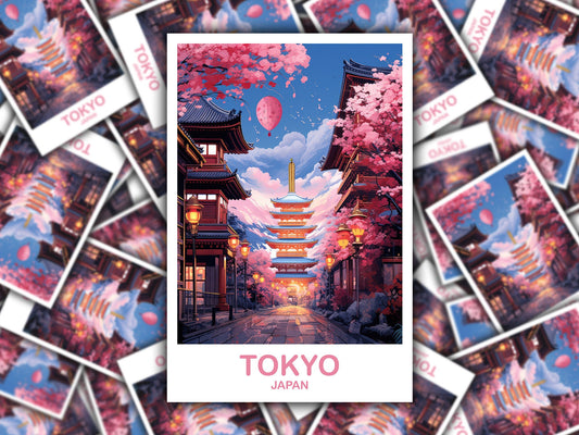 Tokyo Travel Art Sticker, Tokyo Skyline Sticker, Japan Art Sticker, City Skyline Sticker, Vibrant Sunset, Travel Sticker | T2AS_JATO5_S
