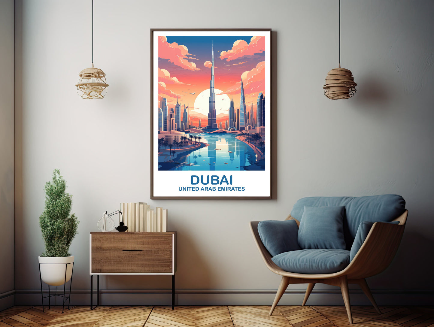 Dubai Travel Wall Art, Dubai Skyline, Dubai Wall Art Poster, City Skyline Wall Art, Vibrant Sunset, Travel Wall Art | T2AS_UAEDU1