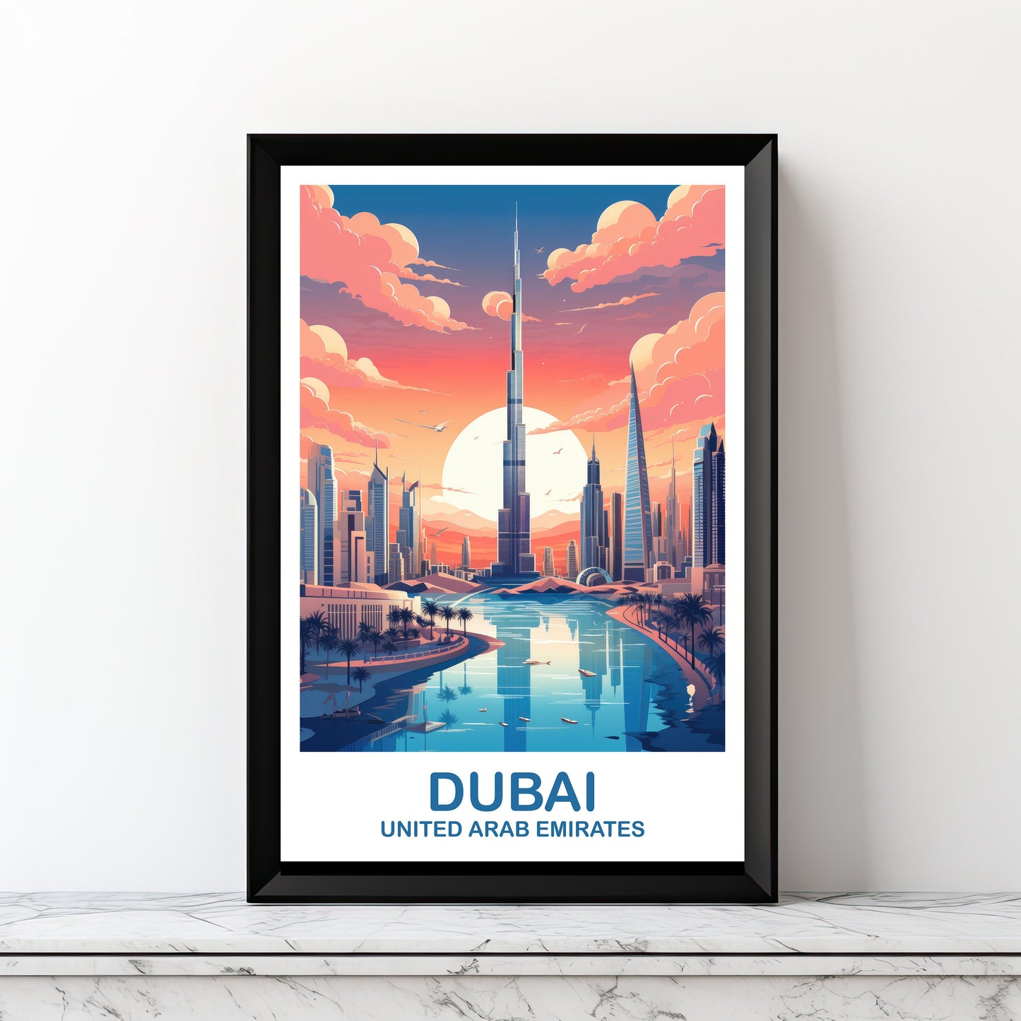 Digital Dubai Travel Wall Art, Dubai Skyline, Dubai Art, City Skyline Wall Art, Vibrant Sunset, Printable Travel Wall Art | DT2AS_UAEDU1