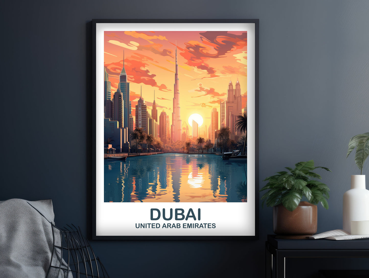 Dubai Travel Wall Art, Dubai Skyline, Dubai Wall Art Poster, City Skyline Wall Art, Vibrant Sunset, Travel Wall Art | T2AS_UAEDU2