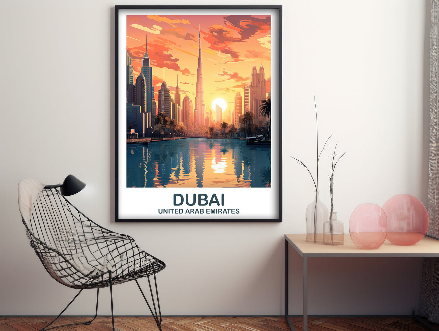 Dubai Travel Wall Art, Dubai Skyline, Dubai Wall Art Poster, City Skyline Wall Art, Vibrant Sunset, Travel Wall Art | T2AS_UAEDU2
