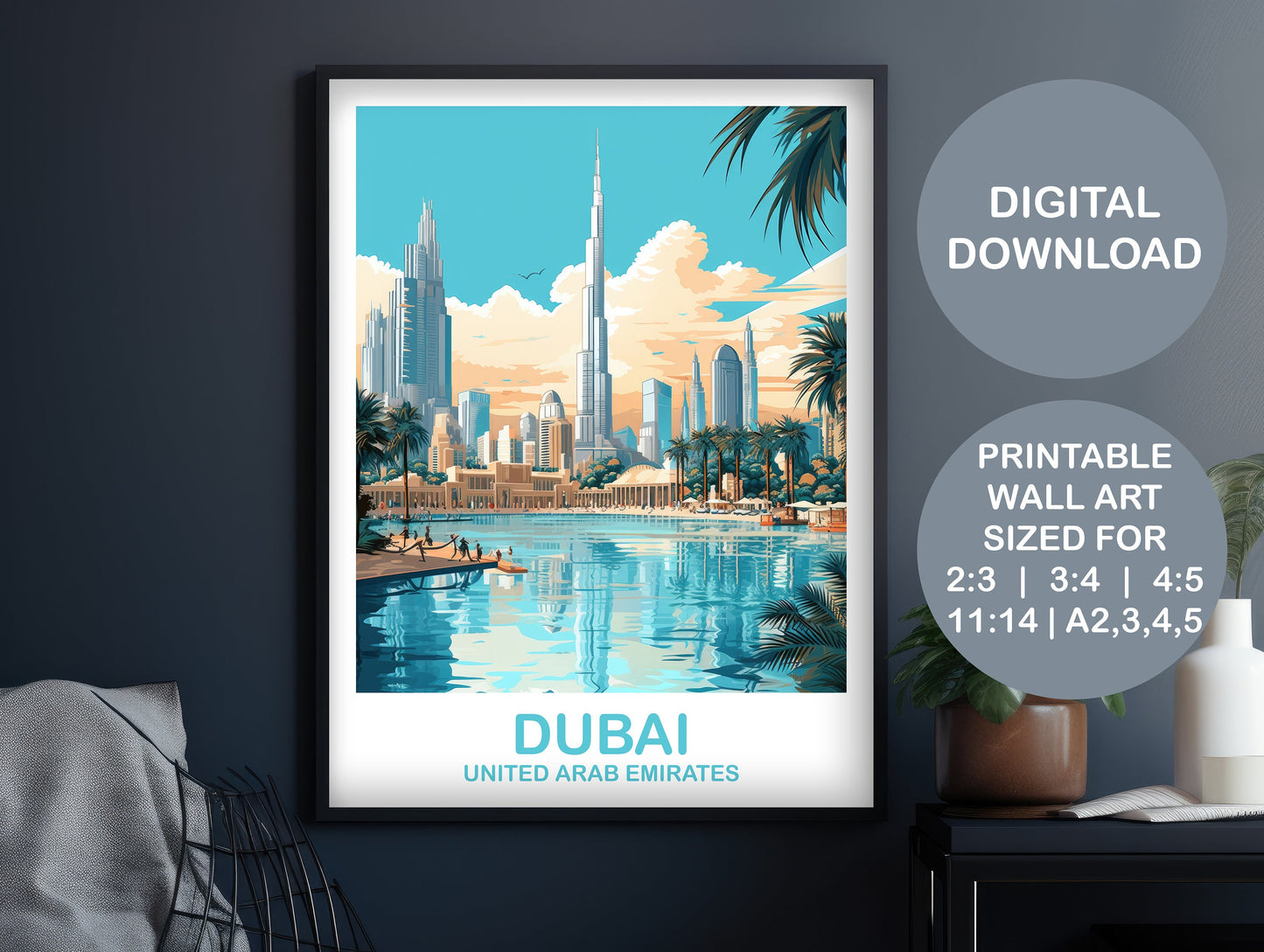 Printable Dubai Travel Wall Art, Dubai Skyline, Dubai Art, City Skyline Wall Art, Vibrant Sunset, Digital Travel Wall Art | DT2AS_UAEDU3