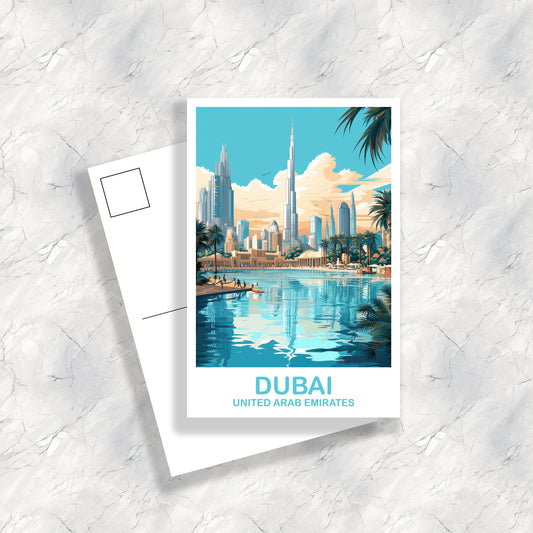 Dubai Travel Art Postcard, Dubai Skyline, Dubai Art Postcard, City Skyline Wall Art, Vibrant Sunset, Travel Art Postcard | T2AS_UAEDU3_P