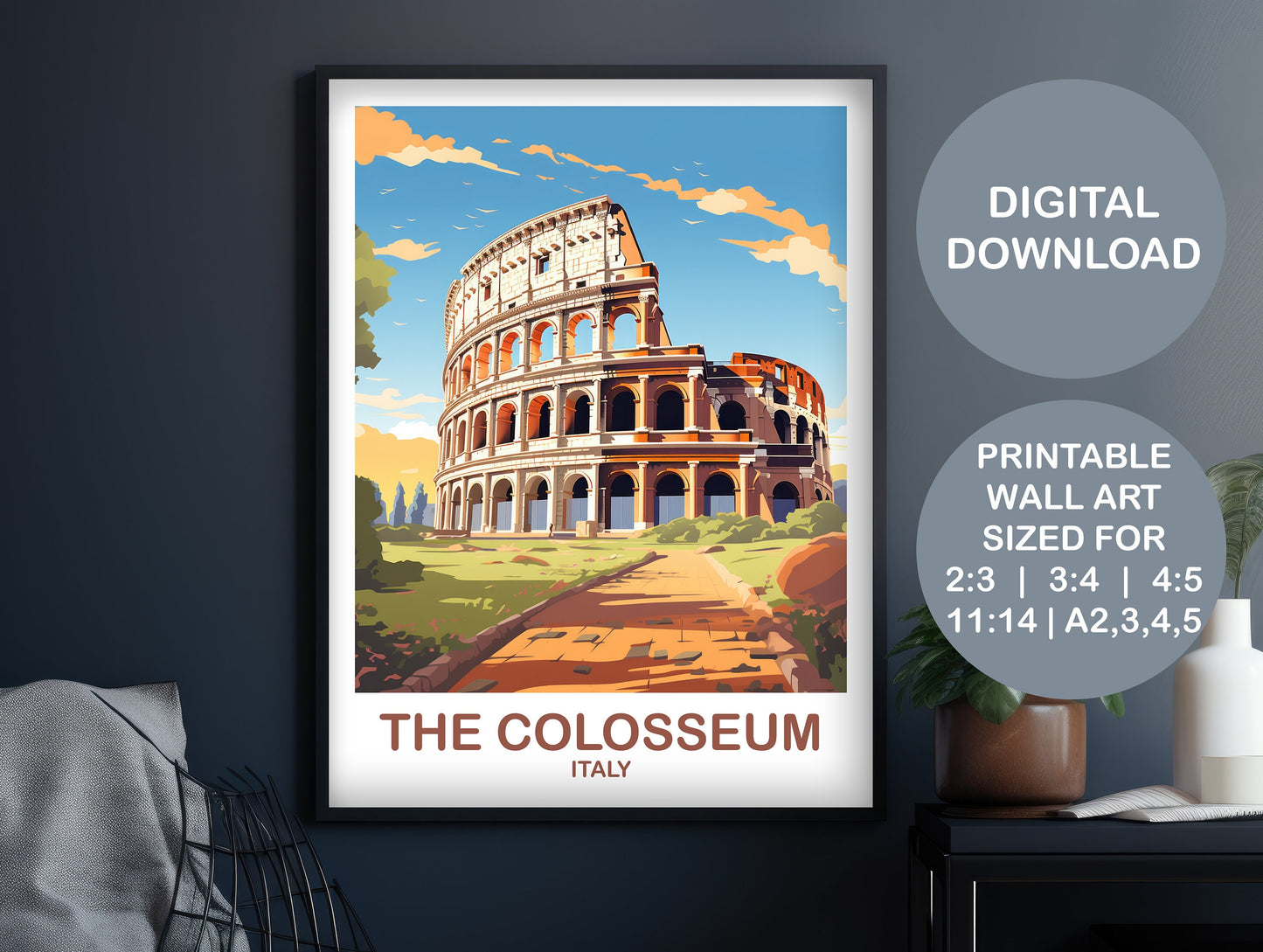 Printable Colosseum Travel Art, 7 Wonders Travel Art, Rome Travel Art, Italy Art, Rome Travel Wall Art, Italy Travel Wall Art | DT2EU_ITRO3