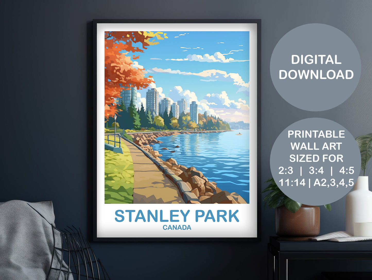 Printable Stanley Park Travel Print, British Columbia Wall Art, Digital Stanley Park Poster, Vancouver Travel Wall Art | DT2NA_BCVA2