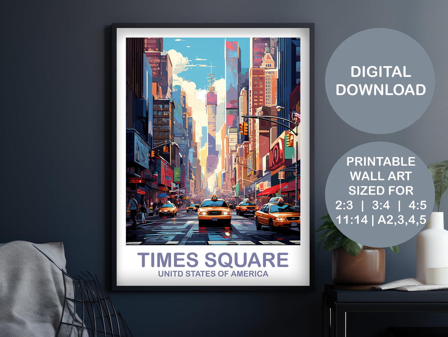 Digital Times Square Print, Times Square Travel Wall Art, New York Wall Art, Big Apple Poster, New York Taxis Wall Art | DT2NA_NYNY3