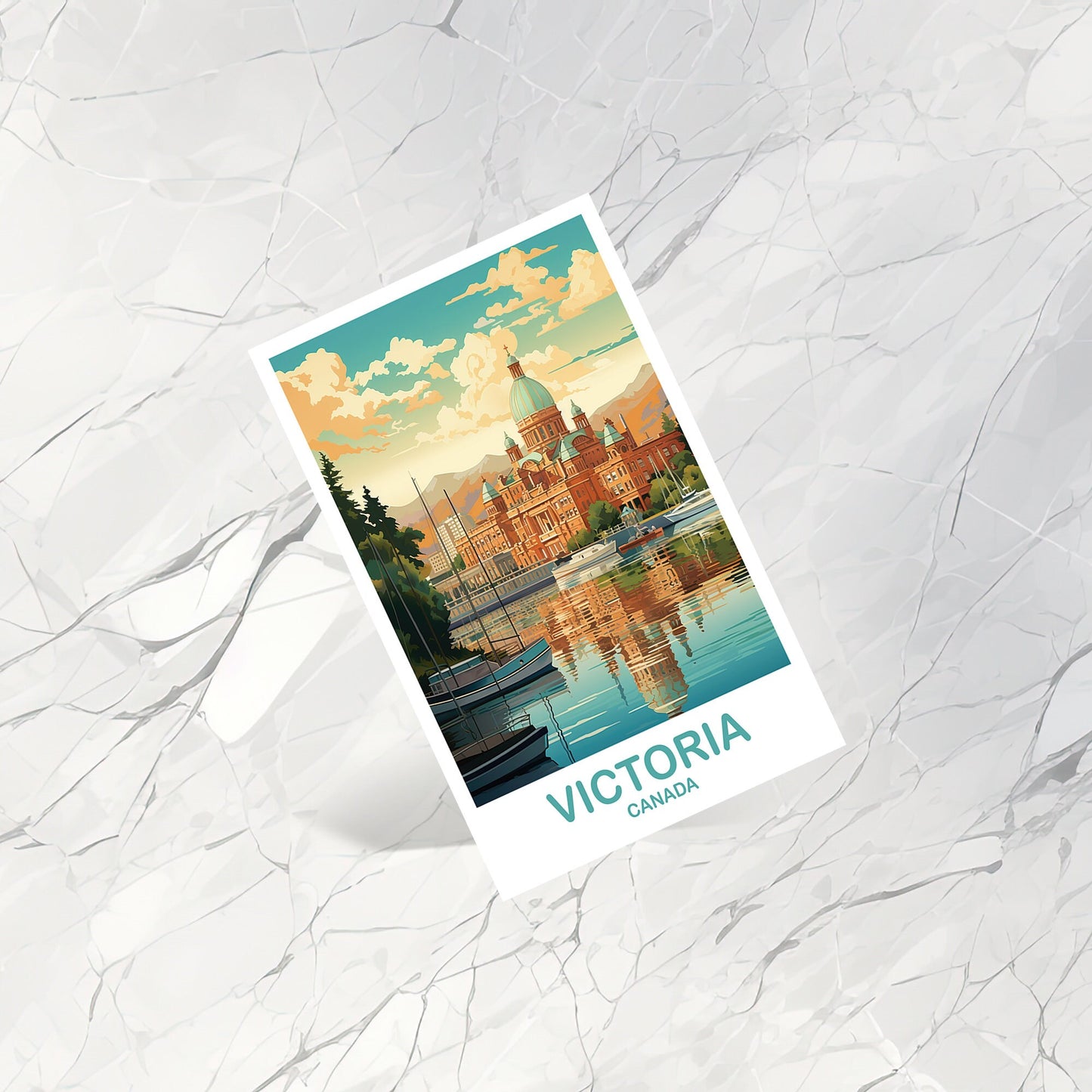 Victoria Travel Art Postcard, BC Travel Art Postcard, Victoria Art, City Skyline Art, British Columbia, Canda Travel Postcard | T2NA_BCVI1_P