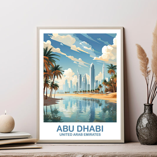 Abu Dhabi Travel Wall Art, Abu Dubai Skyline, Abu Dubai Wall Art Poster, City Skyline Wall Art, Travel Wall Art | T2AS_UAEAD2