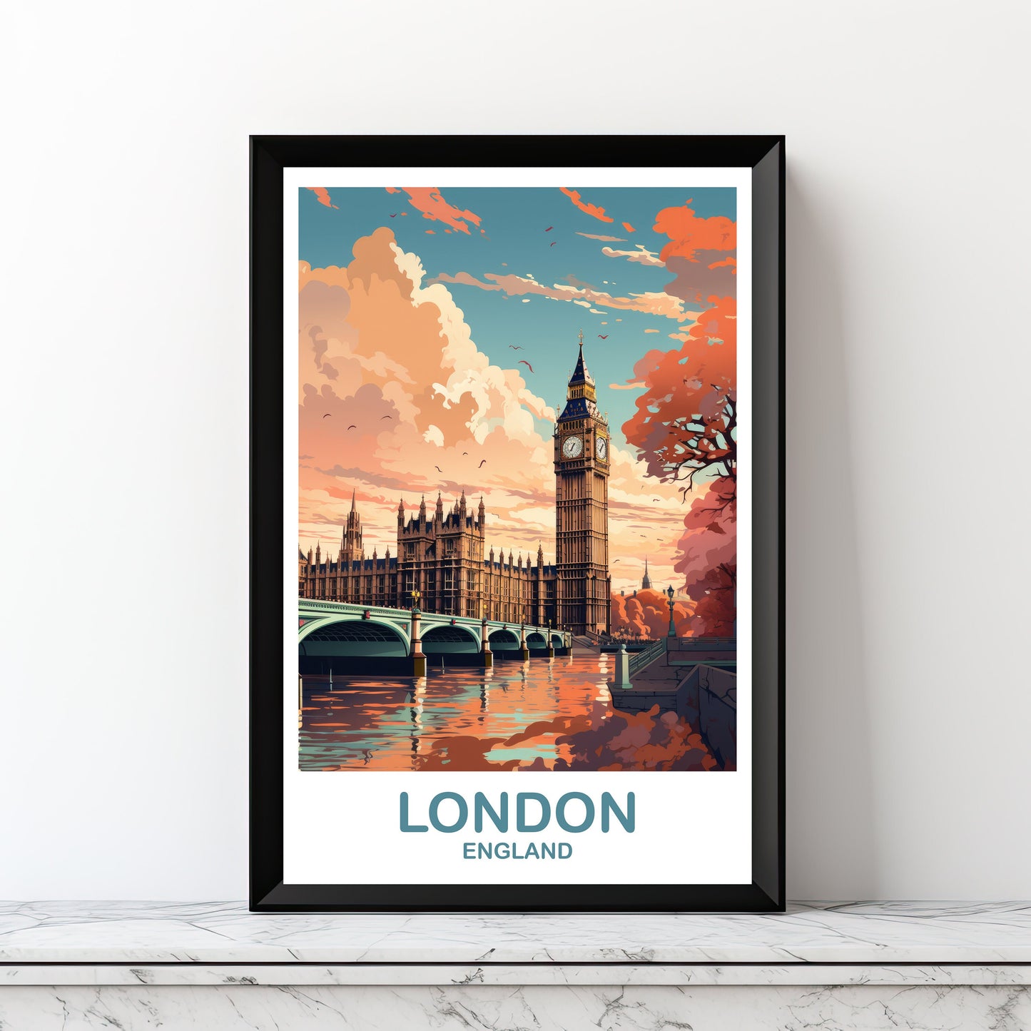 London Travel Art Poster, London Travel Art, England Poster, Big Ben Travel Wall Art, England Travel Wall Art | T2EU_ENLO3