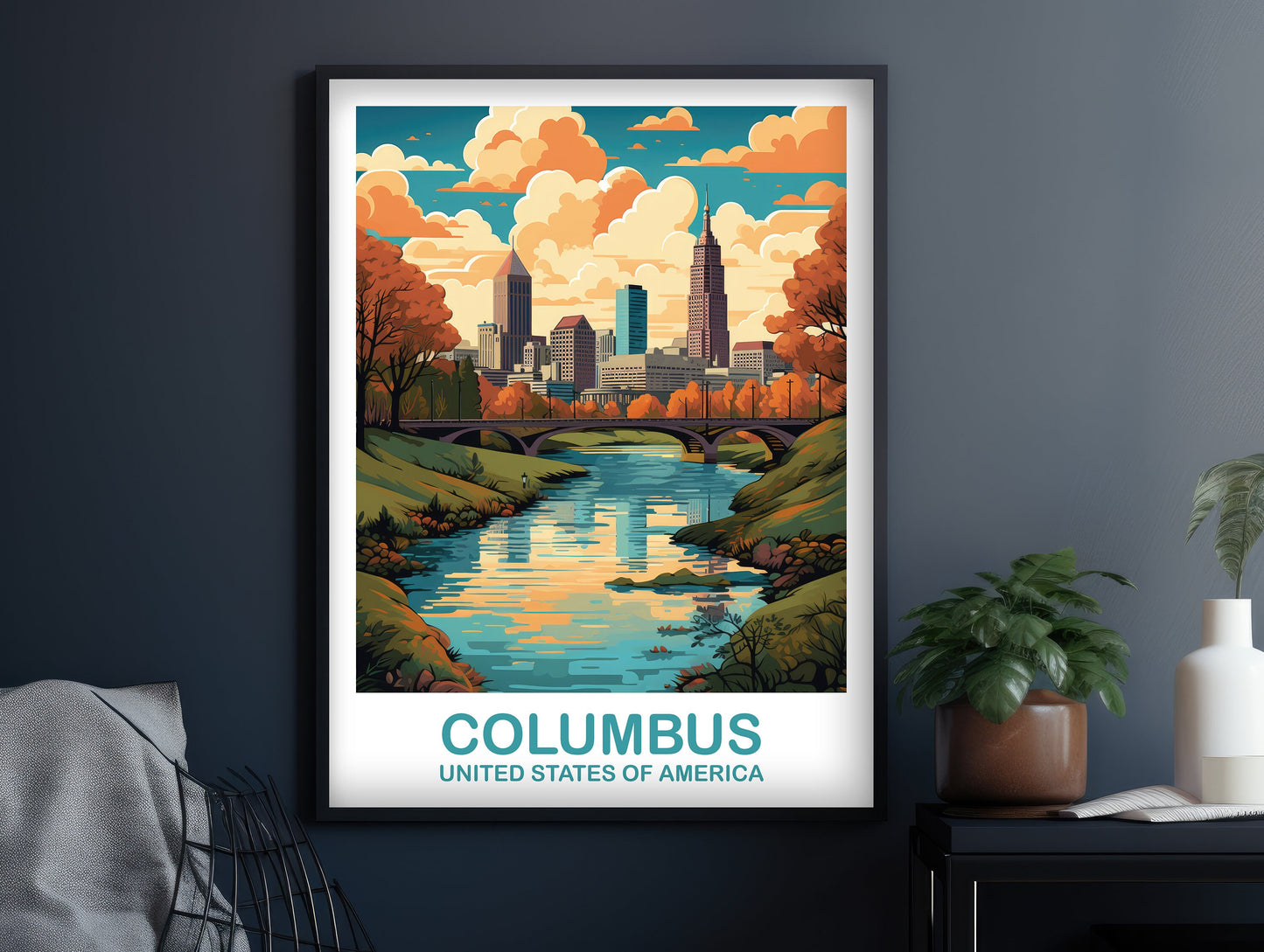 Columbus Ohio Travel Print, Columbus Travel Wall Art Poster, Ohio Wall Art Poster, City Skyline Wall Art, USA Wall Art | T2NA_OHCO1