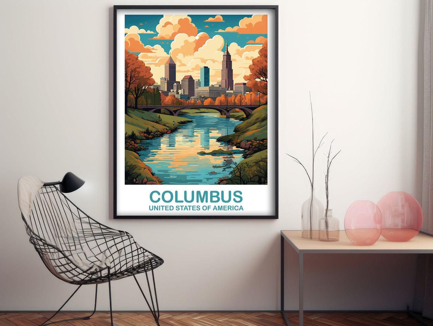 Columbus Ohio Travel Print, Columbus Travel Wall Art Poster, Ohio Wall Art Poster, City Skyline Wall Art, USA Wall Art | T2NA_OHCO1