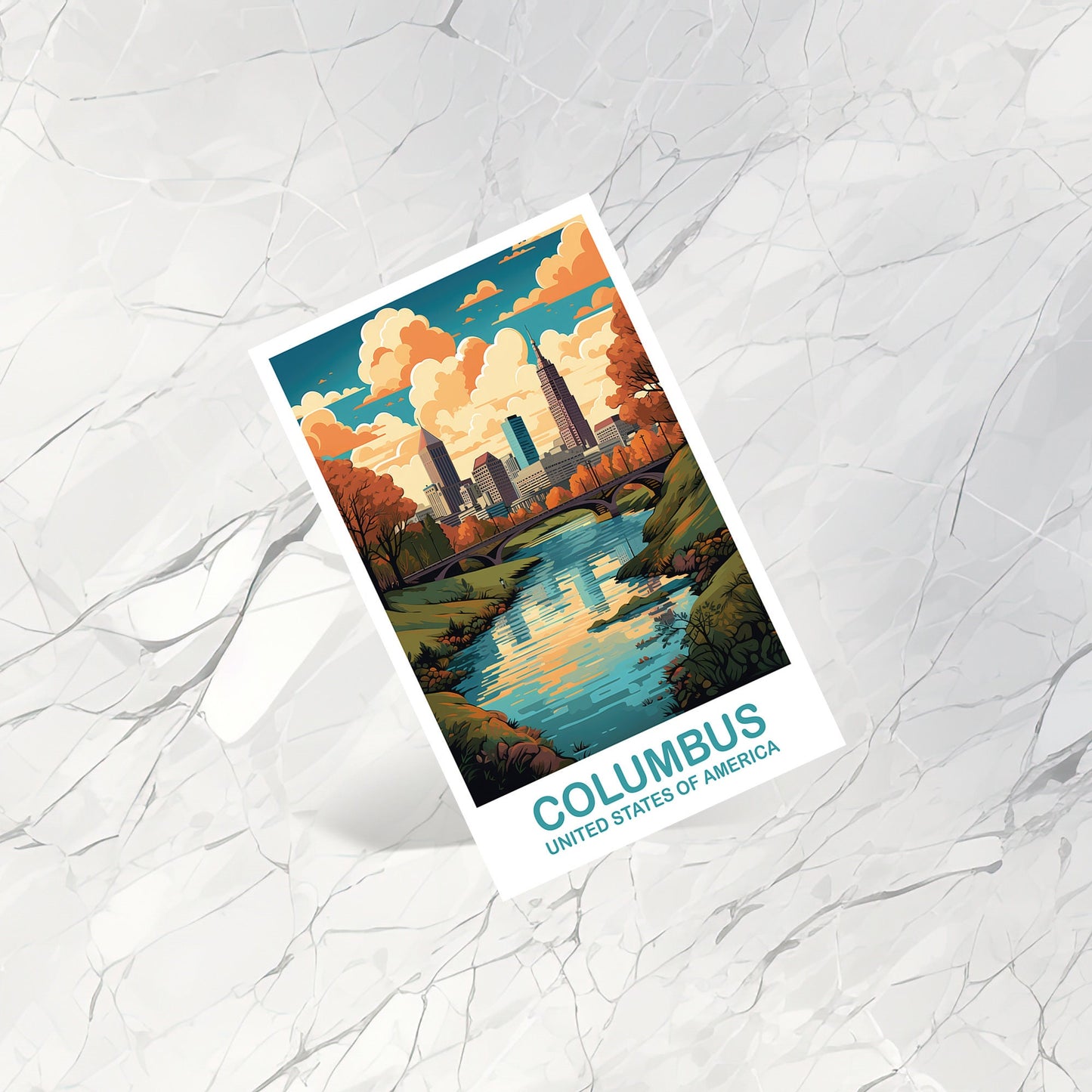 Columbus Ohio Travel Postcard, Columbus Travel Art Postcard, Ohio Art Postcard, City Skyline Postcard, USA Art Postcard | T2NA_OHCO1_P