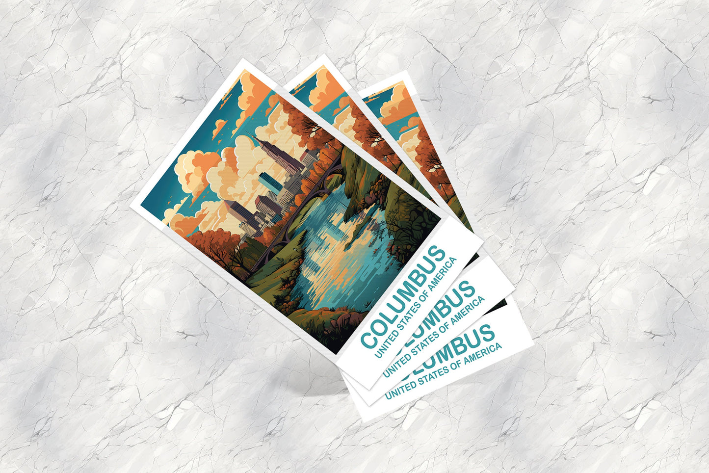 Columbus Ohio Travel Postcard, Columbus Travel Art Postcard, Ohio Art Postcard, City Skyline Postcard, USA Art Postcard | T2NA_OHCO1_P