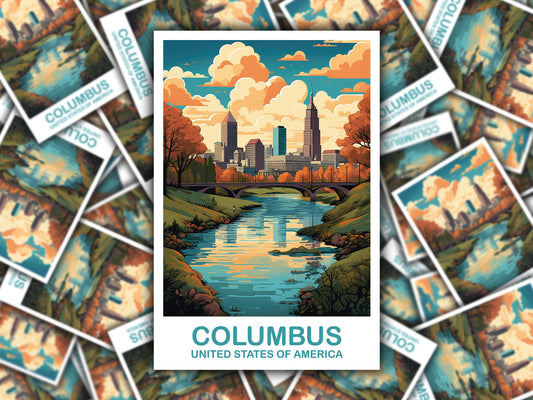 Columbus Ohio Travel Sticker, Columbus Travel Art Sticker, Ohio Art Sticker, City Skyline Art Sticker, USA Art Sticker | T2NA_OHCO1_S