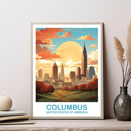 Columbus Ohio Travel Print, Columbus Travel Wall Art Poster, Ohio Wall Art Poster, City Skyline Wall Art, USA Wall Art | T2NA_OHCO2