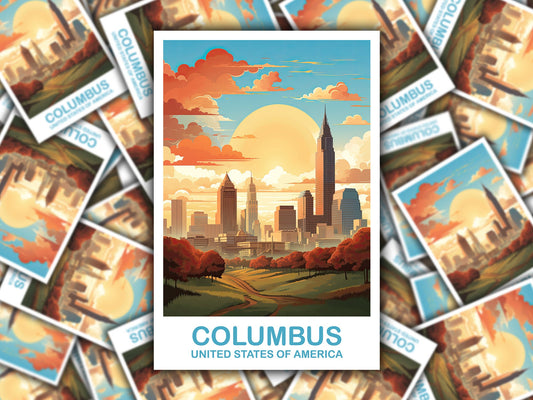 Columbus Ohio Travel Sticker, Columbus Travel Art Sticker, Ohio Art Sticker, City Skyline Art Sticker, USA Art Sticker | T2NA_OHCO2_S