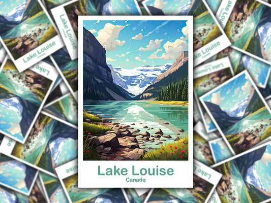 Lake Louise Travel Sticker Decal, Banff National Park Travel Sticker, City Skyline Art Sticker, Rocky Mountain Sticker | T2NA_ABLL1_S