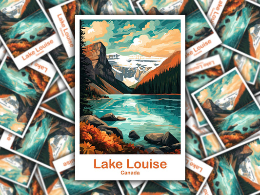 Lake Louise Travel Sticker Decal, Banff National Park Travel Sticker, City Skyline Art Sticker, Rocky Mountain Sticker | T2NA_ABLL2_S