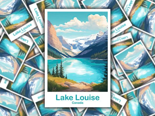 Lake Louise Travel Sticker Decal, Banff National Park Travel Sticker, City Skyline Art Sticker, Rocky Mountain Sticker | T2NA_ABLL3_S