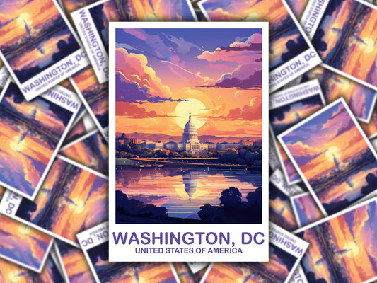 Washington DC Travel Sticker, Washington DC Sticker, Capital Hill Sticker, City Skyline Sunset Sticker, North America Sticker | T2NA_DCWA1_S
