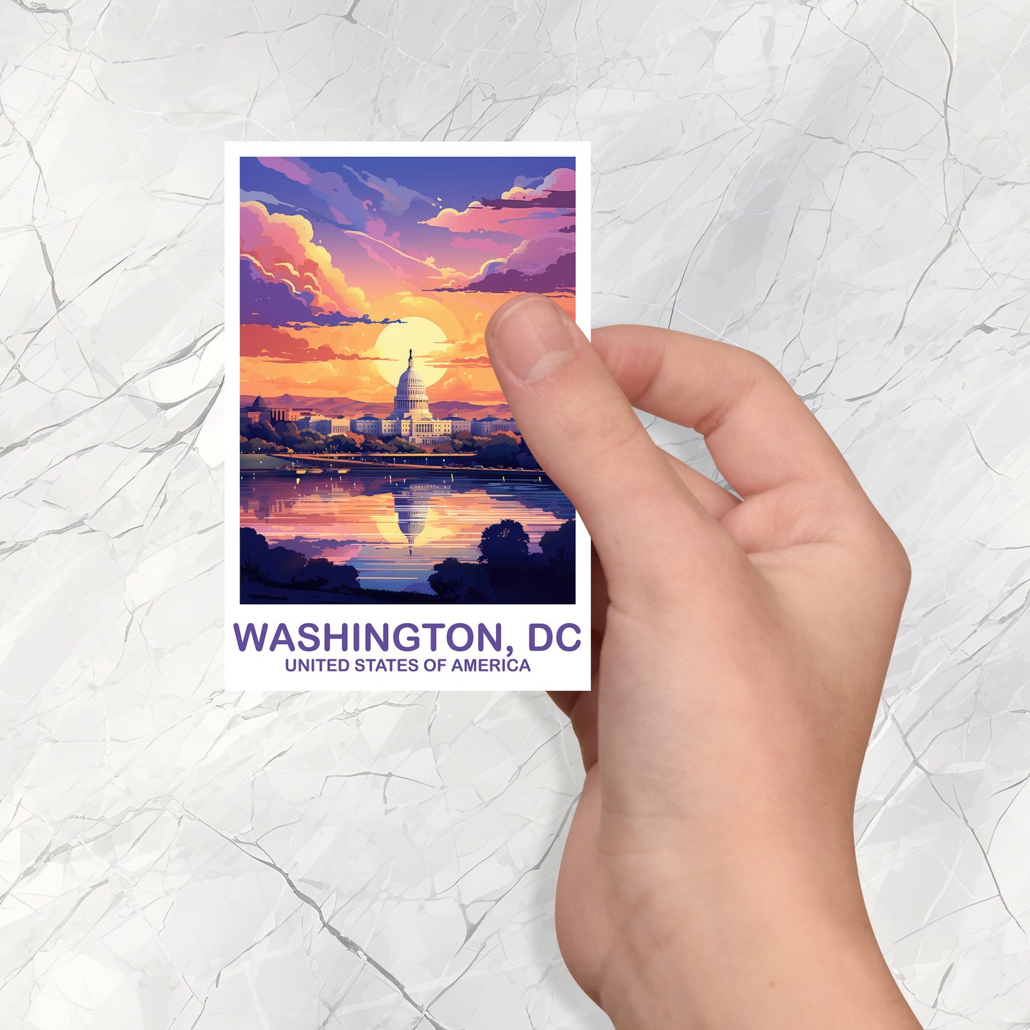 Washington DC Travel Sticker, Washington DC Sticker, Capital Hill Sticker, City Skyline Sunset Sticker, North America Sticker | T2NA_DCWA1_S