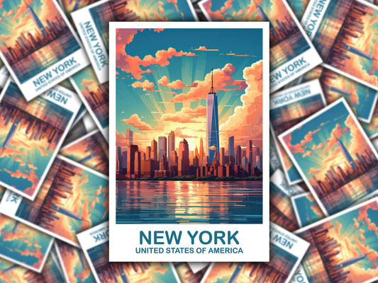 New York Travel Sticker, Manhattan Skyline Sticker, New York Sticker, Big Apple Sticker, Bright and Vibrant Sticker | T2NA_NYNY1_S