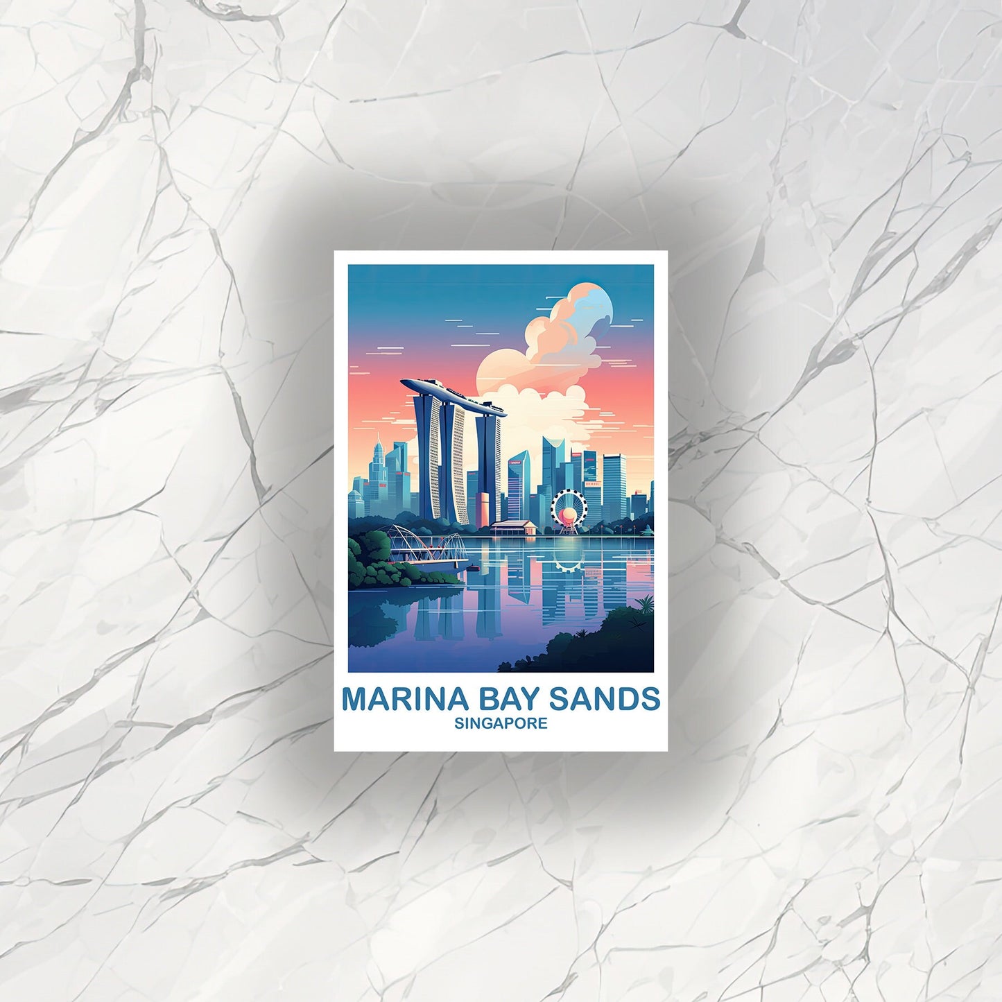 Singapore Travel Sticker, Singapore Skyline, Marina Bay Sands Sticker Art, City Skyline Art Sticker, Aricheture Sticker | T2AS_SIMBS1_S