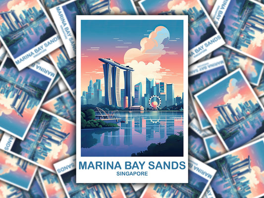 Singapore Travel Sticker, Singapore Skyline, Marina Bay Sands Sticker Art, City Skyline Art Sticker, Aricheture Sticker | T2AS_SIMBS1_S
