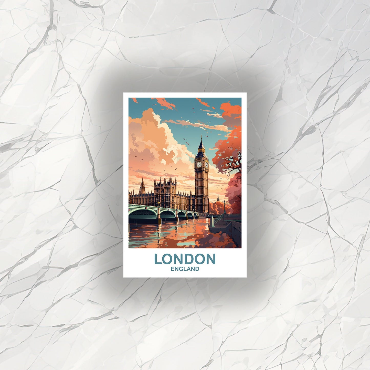 London Travel Art Sticker, London Travel Art, England Sticker, Big Ben Travel Sticker Art, England Travel Sticker Art | T2EU_ENLO3_S