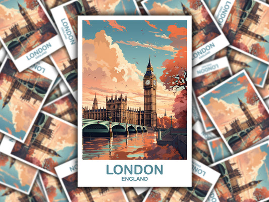London Travel Art Sticker, London Travel Art, England Sticker, Big Ben Travel Sticker Art, England Travel Sticker Art | T2EU_ENLO3_S