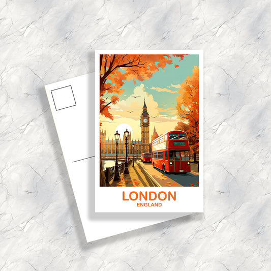 London Travel Art Postcard, London Travel Art, England Postcard, Big Ben Travel Postcard Art, England Travel Art | T2EU_ENL4_P