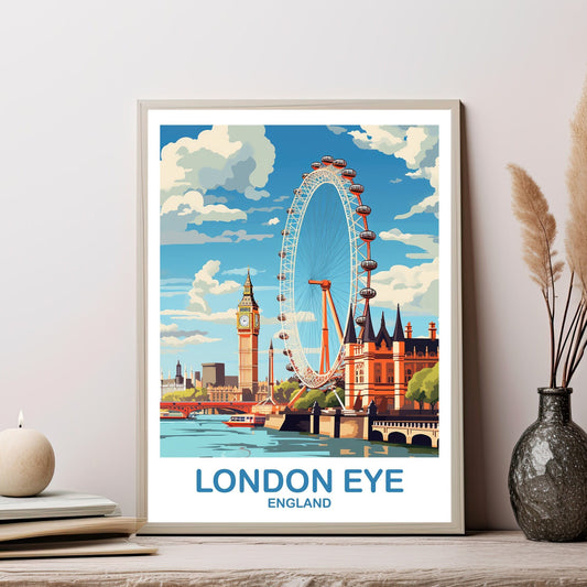 London Eye Travel Art Poster, London Travel Art, England Poster, Big Ben Travel Wall Art, England Travel Wall Art | T2EU_ENLO5