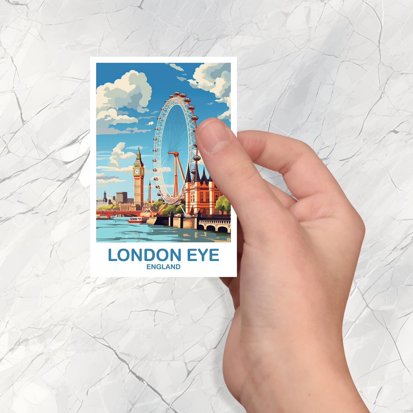 London Eye Travel Art Sticker, London Travel Art, England Sticker, Big Ben Travel Sticker Art, England Travel Sticker Art | T2EU_ENLO5_S