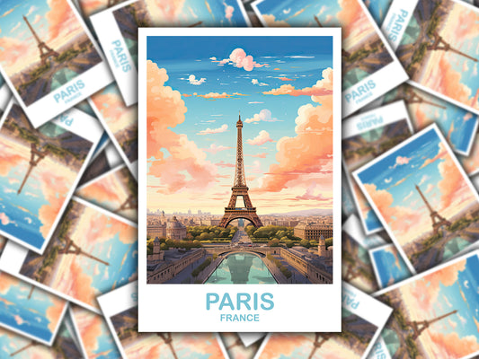 Paris Travel Sticker Art, Paris Skyline, Paris Sticker, Paris France sticker, Eiffel Tower Art, City Skyline Sunset Sticker | T2EU_FRPA1_S