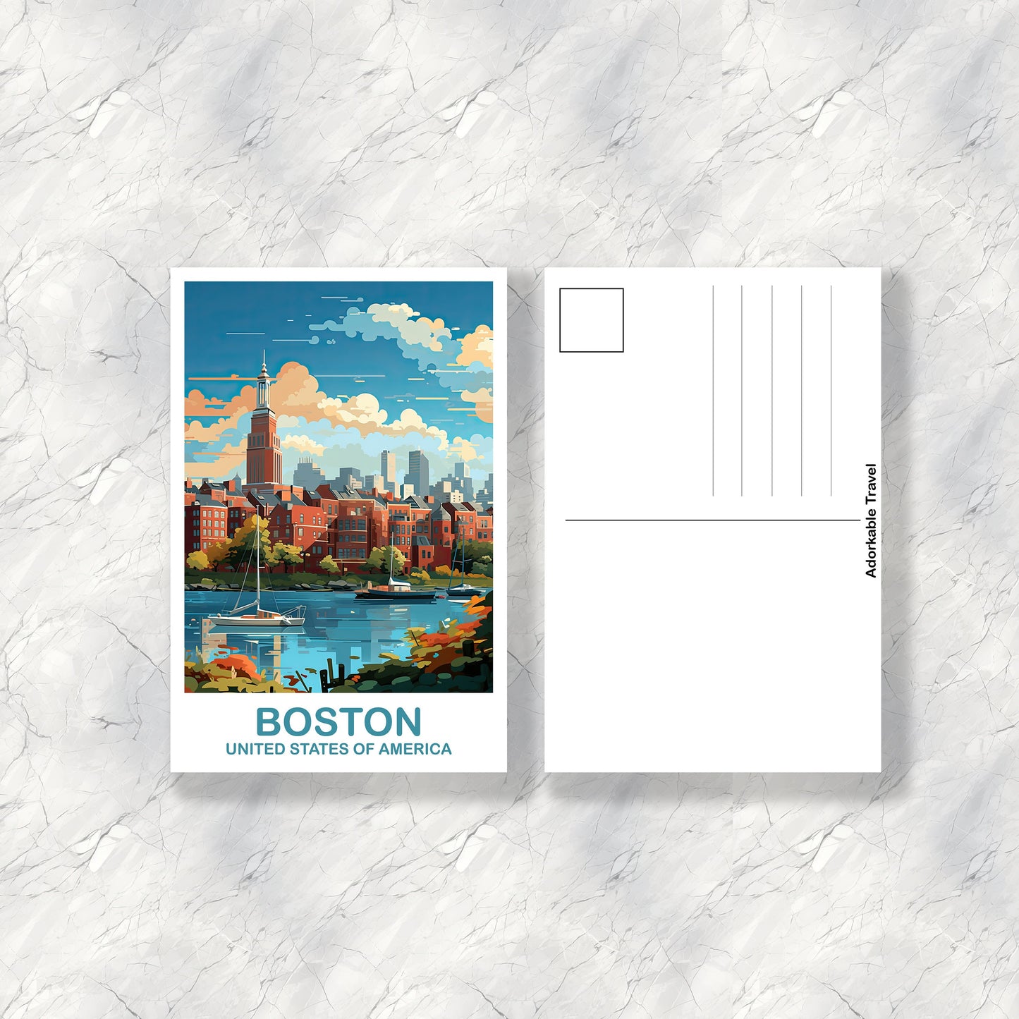 Boston Massachusetts Travel Postcard, Boston Wall Art Postcard, City Skyline, Boston Travel Art, Boston Travel Postcard | T2NA_MABO1_P